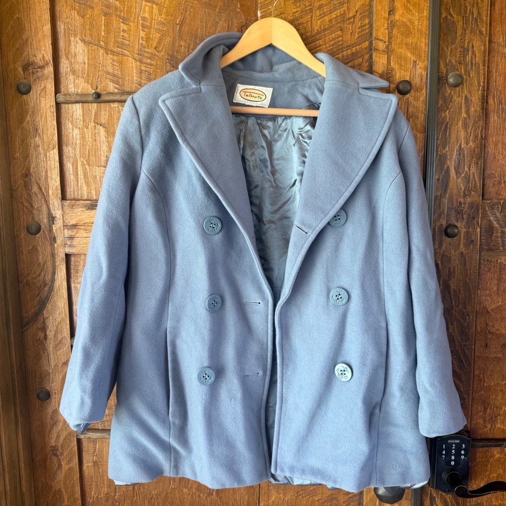 Vintage Talbots Pea Coat Women L Blue Wool Cashmere Anchor Button Coat